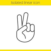 Peace hand gesture linear icon. Thin line illustration. Two fingers up contour symbol. Vector isolated outline drawing