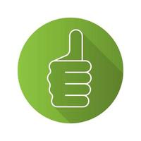 Thumbs up hand gesture. Flat linear long shadow icon. Approval and like sign. Vector line symbol