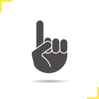 Attention hand gesture glyph icon. Drop shadow silhouette symbol. Point up. Negative space. Vector isolated illustration