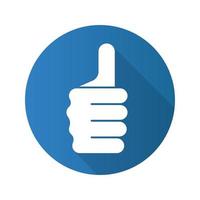 Thumbs up hand gesture. Flat design long shadow icon. Approval and like sign. Vector silhouette symbol