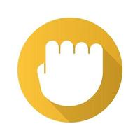 Squeezed fist flat design long shadow icon. Clenched hand gesture. Vector silhouette symbol