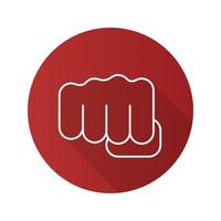 Punch flat linear long shadow icon. Squeezed fist. Vector line symbol