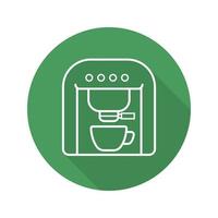 Espresso machine flat linear long shadow icon. Coffee maker. Vector line symbol