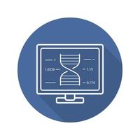 Laboratory computer flat linear long shadow icon. Science project. Molecular structure. Vector line symbol