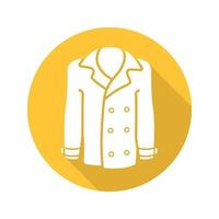 Men's coat flat design long shadow icon. Jacket. Vector silhouette symbol