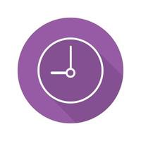 Clock flat linear long shadow icon. Time. Vector line symbol