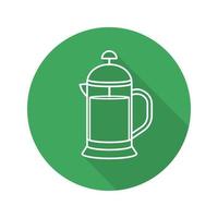 French press flat linear long shadow icon. Brewing tea pot. Vector line symbol