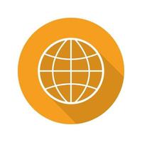 Globe flat linear long shadow icon. Earth spherical model. Vector line symbol