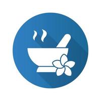 Spa salon mortar and pestle. Flat design long shadow icon. Aromatherapy. Vector silhouette symbol