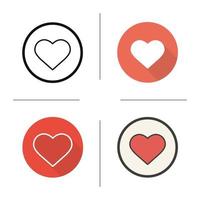Heart shape icon. Flat design, linear and color styles. Love and Valentine's Day sign. Isolated vector illustrations