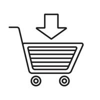 Add to cart linear icon. Thin line illustration. Buy contour symbol with down arrow. Vector isolated outline drawing