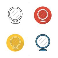 Shaving mirror icon. Flat design, linear and color styles. Bathroom portable round mirror. Isolated vector illustrations