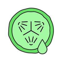 Cucumber slice with juice drop color icon. Spa. Cucumber facial mask. Isolated vector illustration