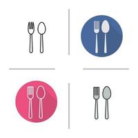 Eatery icon. Flat design, linear and color styles. Fork and spoon. Isolated vector illustrations