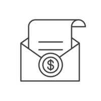 Salary linear icon. Thin line illustration. Check in open envelope contour symbol. Vector isolated outline drawing