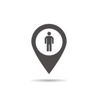 Men WC location icon. Drop shadow map pointer silhouette symbol. Boys restroom pinpoint. Vector isolated illustration