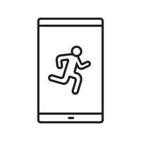 Smartphone sport app linear icon. Thin line illustration. Smart phone with running man contour symbol. Pedometer. Vector isolated outline drawing