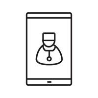 Smartphone medical app linear icon. Thin line illustration. Smart phone with doctor contour symbol. Vector isolated outline drawing