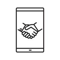 Smartphone business app linear icon. Thin line illustration. Smart phone with handshake contour symbol. Vector isolated outline drawing