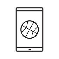 Smartphone basketball app linear icon. Thin line illustration. Smart phone with basketball ball contour symbol. Vector isolated outline drawing