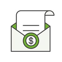 Salary color icon. Check in open envelope. Isolated vector illustrations