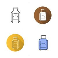 Luggage suitcase on wheels icon. Flat design, linear and color styles. Isolated vector illustrations