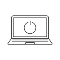 Turn off laptop linear icon. Thin line illustration. Smart phone with shut down button contour symbol. Vector isolated outline drawing