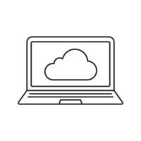 Laptop cloud computing linear icon. Web storage. Thin line illustration. Notebook with cloud contour symbol. Vector isolated outline drawing