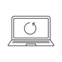Laptop restart linear icon. Thin line illustration. Notebook with cycling arrow contour symbol. Reboot. Vector isolated outline drawing