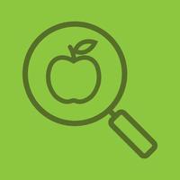 Healthy food search color linear icon. Magnifying glass with apple. Diet. Thin line contour symbols on color background. Vector illustration