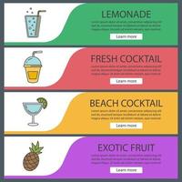 Conjunto de plantillas de banner de bebidas refrescantes. limonada, cócteles, piña. elementos del menú del sitio web de bar y restaurante. banner web en color. conceptos de diseño de encabezados vectoriales vector