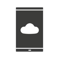 Smartphone cloud storage glyph icon. Silhouette symbol. Cloud computing. Negative space. Vector isolated illustration