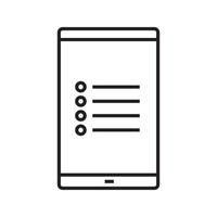 Smartphone app menu linear icon. Thin line illustration. Smart phone with four lines menu contour symbol. Vector isolated outline drawing