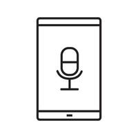 Smartphone voice recorder linear icon. Thin line illustration. Smart phone with microphone contour symbol. Vector isolated outline drawing