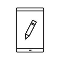 Smartphone notepad app linear icon. Thin line illustration. Smart phone with pencil contour symbol. Vector isolated outline drawing