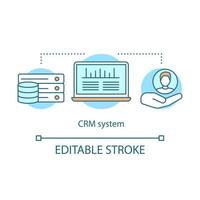 CRM system concept icon. Software idea thin line illustration. Customer relationship management. Client identity. Customer database. Vector isolated outline drawing. Editable stroke