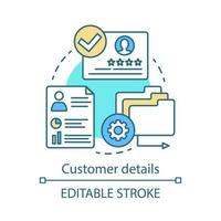 Customer details concept icon. Commercial information idea thin line illustration. Customer relationship management. CRM software. Client identity. Vector isolated outline drawing. Editable stroke