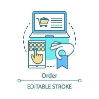 Order concept icon. Deal making idea thin line illustration. Online store shopping. E commerce. Digital purchase. Customer relationship management. Vector isolated outline drawing. Editable stroke