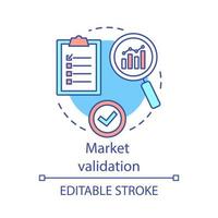 Market validation concept icon. Interview with target audience. Company development plan. Marketing research idea thin line illustration. Vector isolated outline drawing. Editable stroke