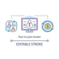 Peer-to-peer lender concept icon. P2P lending. Crowdlending. Web investment service. Online business seminar idea thin line illustration. Vector isolated outline drawing. Editable stroke