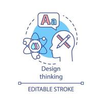 Design thinking concept icon. Creativity. Designer work. Visual embodiment. Create innovative solution idea thin line illustration. Vector isolated outline drawing. Editable stroke