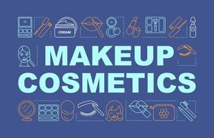 banner de conceptos de palabra de cosméticos de maquillaje. salón de belleza. presentación, sitio web. Productos para el cuidado de la piel. idea de tipografía de letras aisladas con iconos lineales. ilustración de contorno vectorial vector