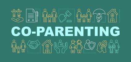 Co-parenting concepts banner. Separation agreement. Joint child custody. Presentation, website. Isolated lettering typography idea with linear icons. Coparent. Divorce. Vector outline illustration