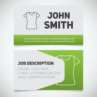 Business card print template with t-shirt logo. Women's shirts shop. Stationery design concept. Vector illustration