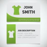 Business card print template with t-shirt logo. Women's shirts shop. Stationery design concept. Vector illustration