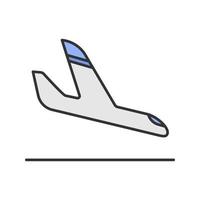 Airplane arrival color icon. Plane landing. Isolated vector illustration