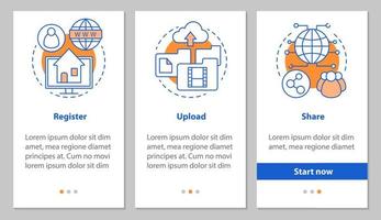 Digital data storage onboarding mobile app page screen with linear concepts. Social networking service graphic instructions. UX, UI, GUI vector template with illustrations