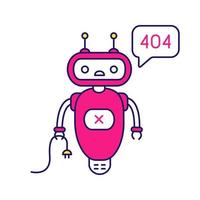 no encontrado icono de color de error de chatbot. talkbot con error 404 en el cuadro de chat. Asistente en línea de la página de error del sitio web. robot moderno. ilustración vectorial aislada vector