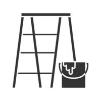 Scaffolding ladder with paint bucket glyph icon. Painting, dyeing. Silhouette symbol. Negative space. Vector isolated illustration