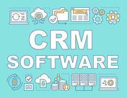 banner de conceptos de palabra de software de crm. programa de computadora. identidad del cliente, base de datos. administración de Empresas. presentación, sitio web. idea de tipografía de letras aisladas con iconos lineales. ilustración vectorial vector